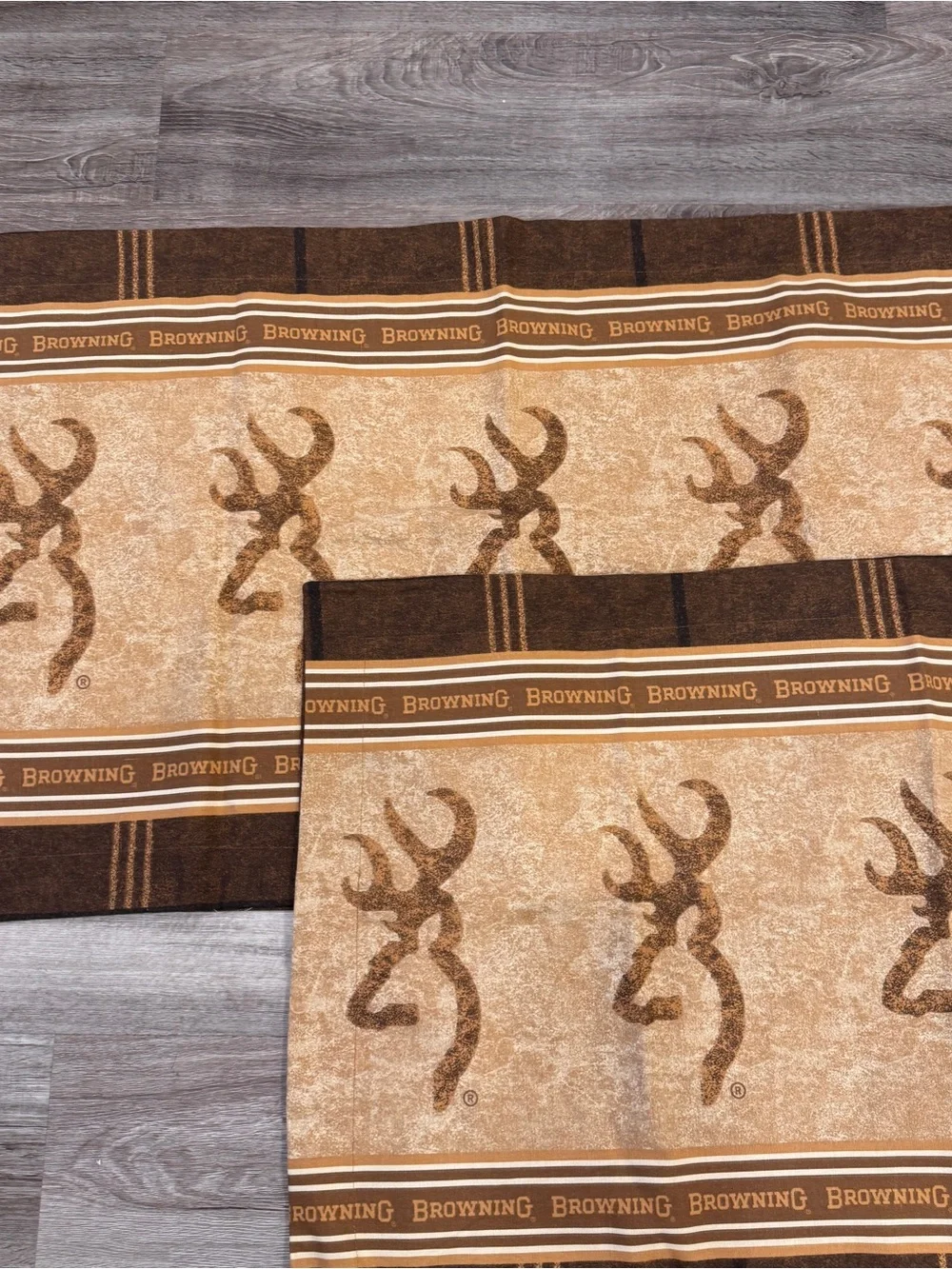 Browning Deer Logo Pillowcases Set of 2 King Size Brown Tan Cotton Rustic Cabin